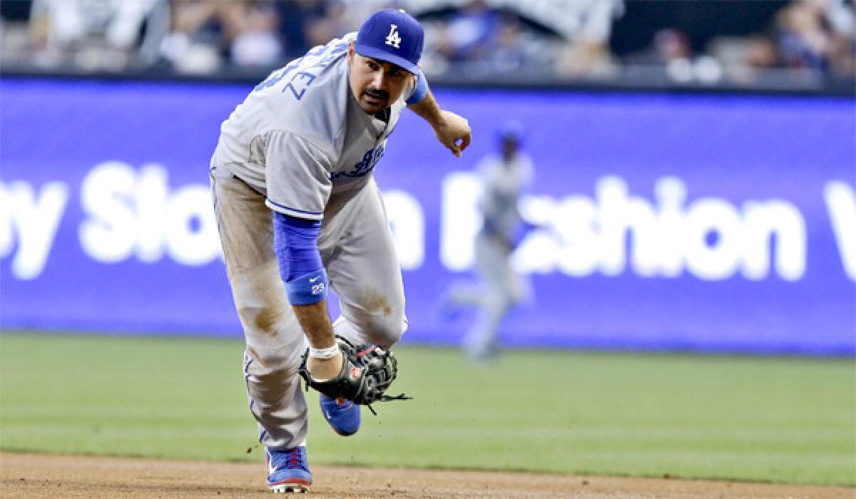 First baseman Adrian Gonzalez has committed seven of the Dodgers' 54 errors this season.