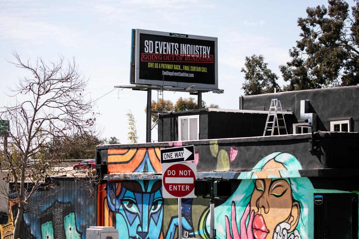 The San Diego Event Coalition has unveiled billboards highlighting the challenges facing the live-event industry .