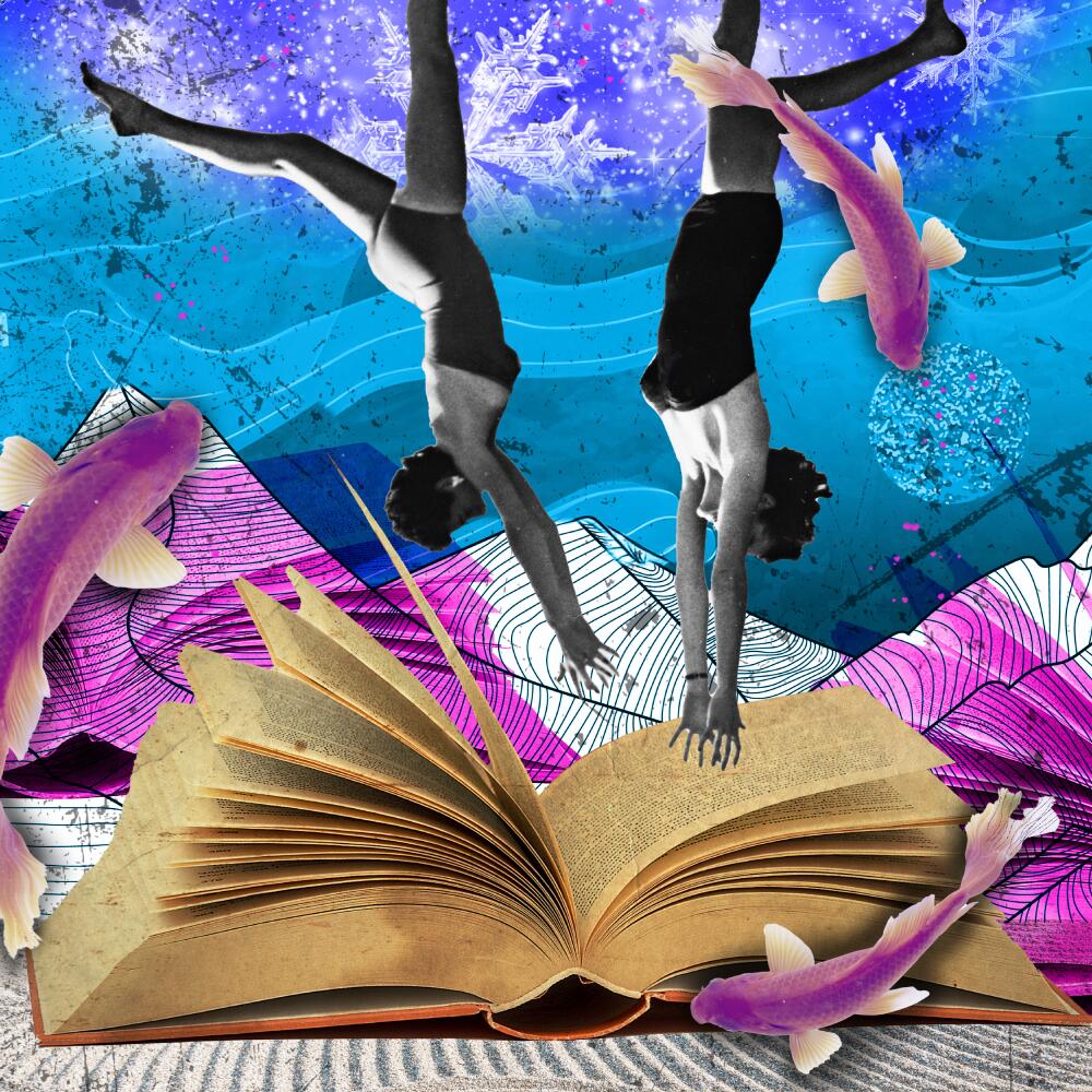 Two women diving into books 