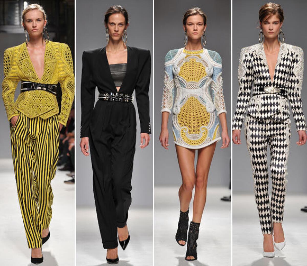 Looks from the Balmain spring-summer 2013 runway collection shown during Paris Fashion Week.