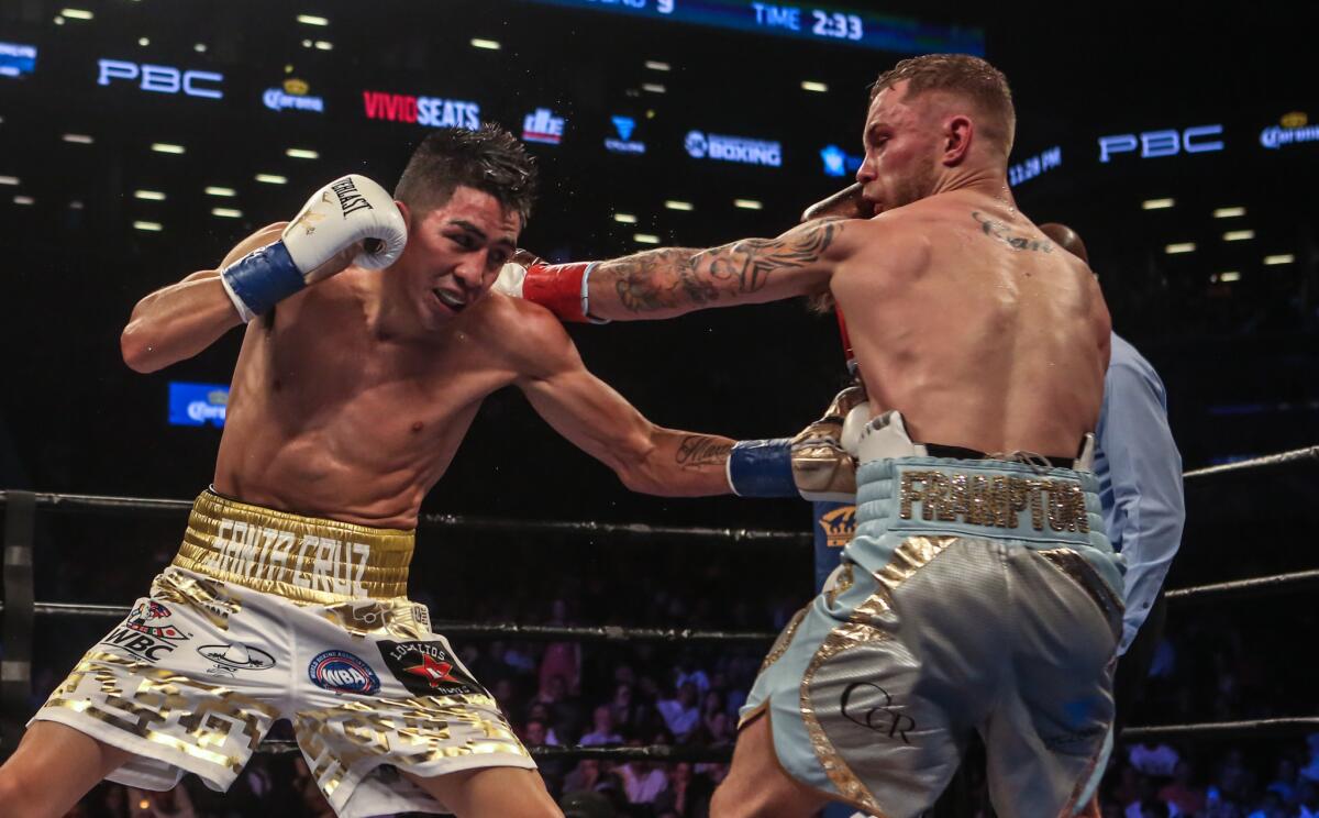 Leo Santa Cruz, left, fights Carl Frampton on July 30 in Brooklyn.