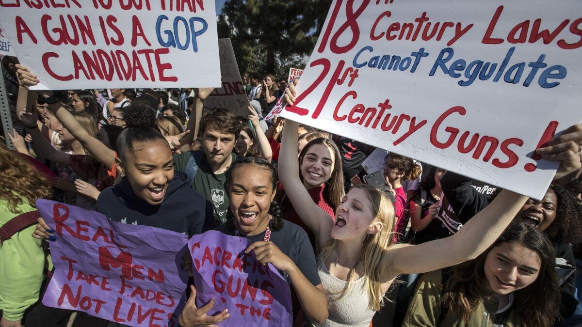 Students at the Los Angeles Center for Enriched Studies joined in a national student walkout in support of the Parkland, Fla., victims and survivors on March 14.