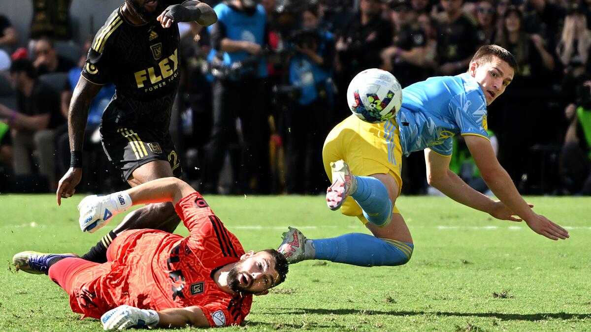 Los Angeles FC goalkeeper Maxime Crépeau (16) during a MLS match