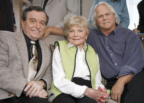 In this Sept. 27, 2007, file photo, Jerry Mathers, Barbara Billingsley and Tony Dow, cast of "Leave it To Beaver," pose for a photo as they were reunited in Santa Monica, Calif., to celebrate the 50th anniversary of the show.