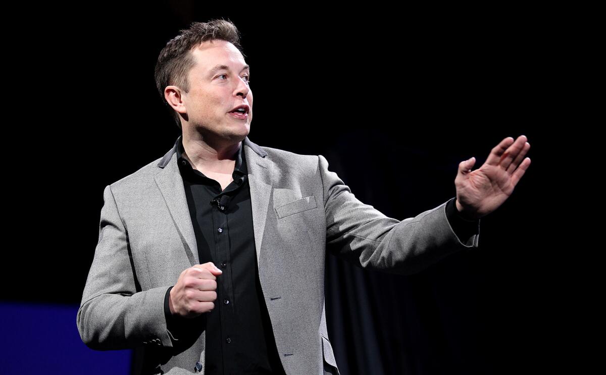 Tesla chief executive Elon Musk, shown in April, visited Stephen Colbert on CBS' "Late Show" on Wednesday.