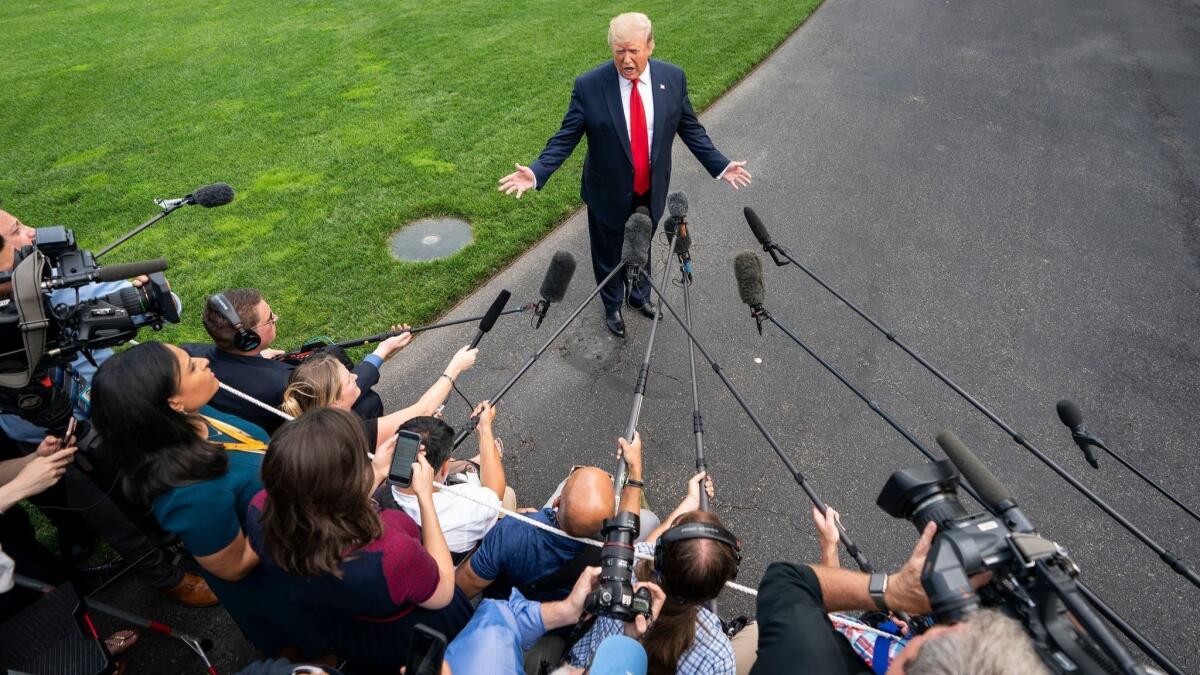 President Trump speaks to the media in Washington on June 18.