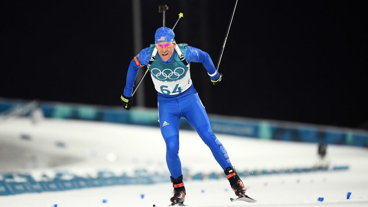U.S. biathlon Lowell Bailey finished in 33rd place in the 10-kilometer sprint at the Pyeongchang Games.