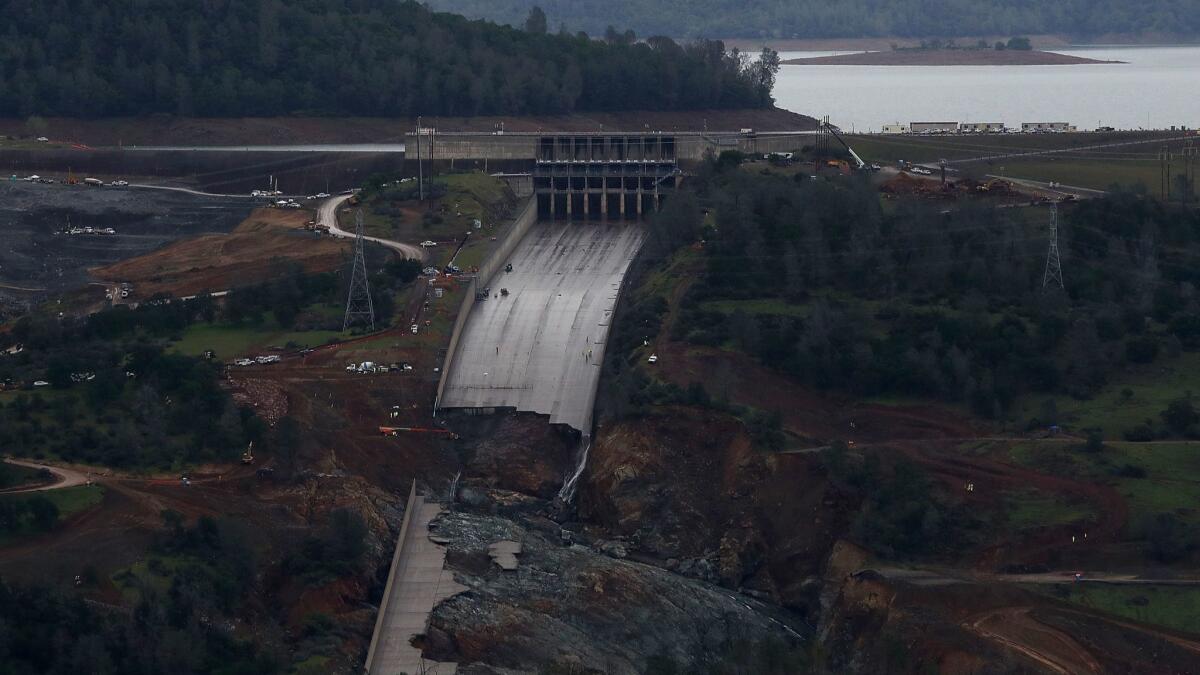 The heavily damaged spillway at Lake Oroville on April 11, 2017.