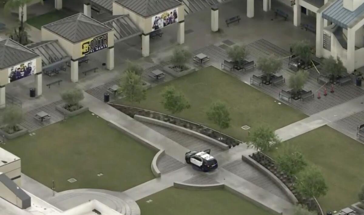 Police respond to a stabbing at South El Monte High School on Wednesday.