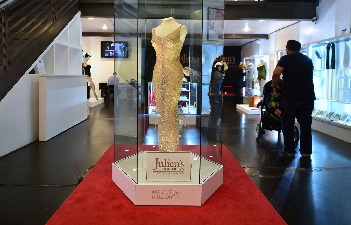 The dress worn by Marilyn Monroe when she sang "Happy Birthday" to President John F. Kennedy was on display at Julien's Auctions in Los Angeles.