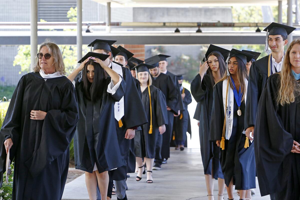 Seniors during Early College High School's Class of 2022 graduation ceremony Thursday in Costa Mesa. 