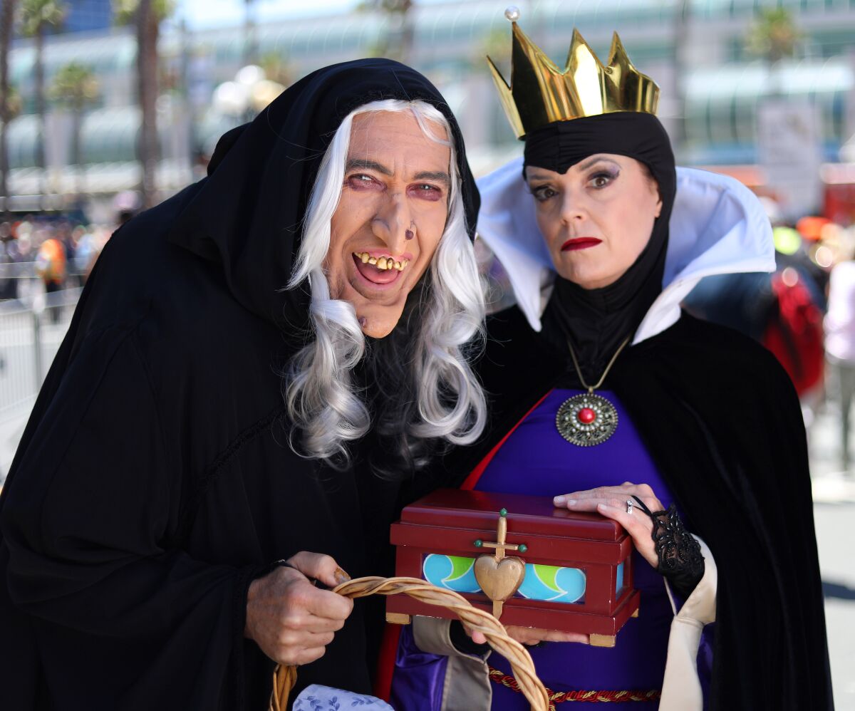 Harry Middleton and wife Karen of Fullerton dressed as Hag and Evil Queen at Comic-Con International in San Diego on July 19, 2019.