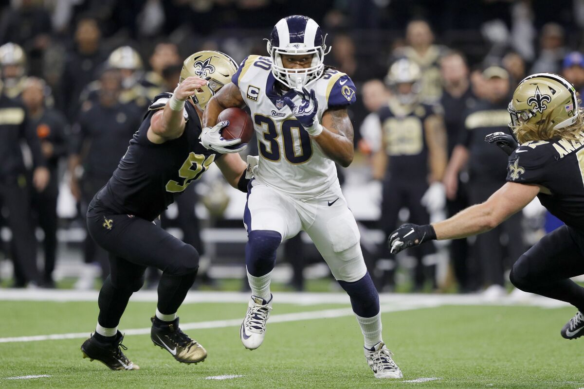 Rams running back Todd Gurley carries the ball during the fourth quarter of last year's NFC championship game.
