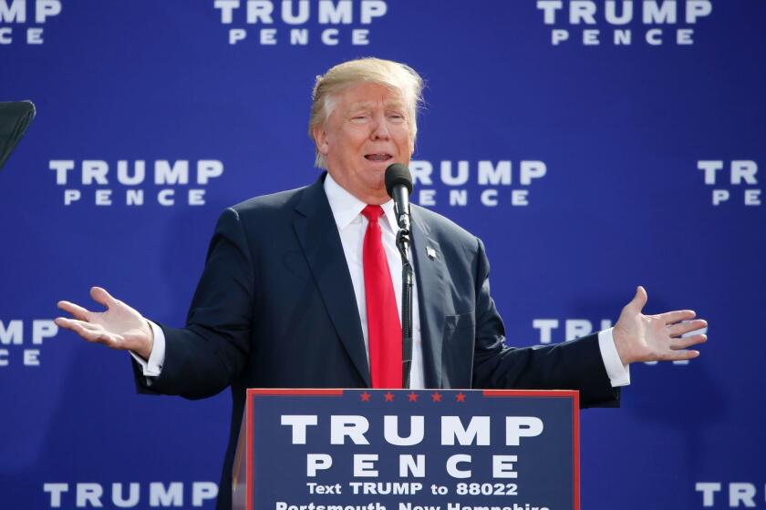 Republican presidential nominee Donald Trump speaks Saturday in Portsmouth, N.H.