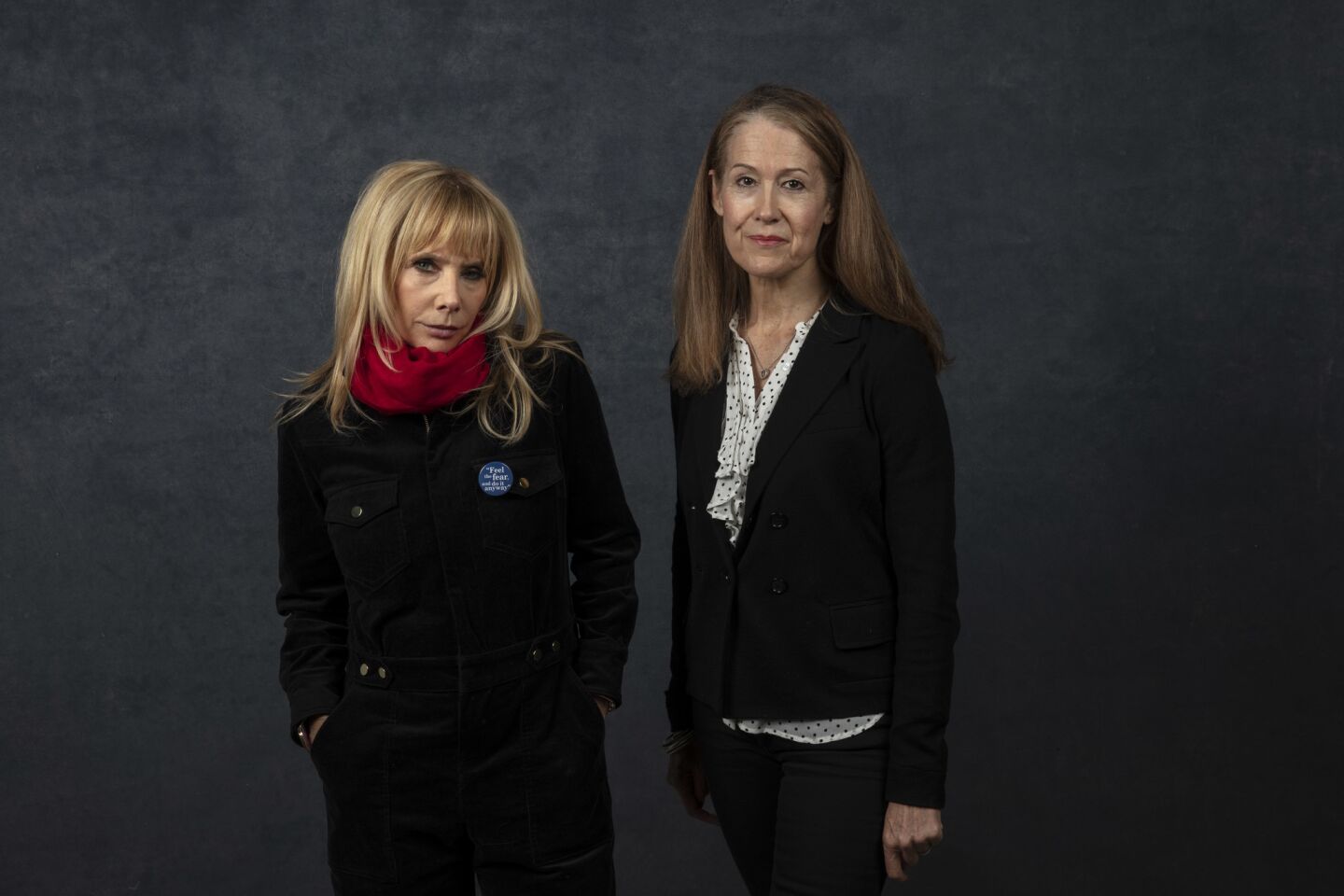 Film subject Rosanna Arquette, left, and director Ursula Macfarlane, from the documentary "Untouchable," photographed at the 2019 Sundance Film Festival in Park City, Utah, on Friday, Jan. 25.