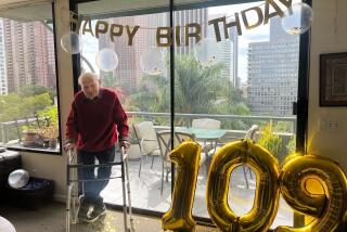 Morrie Markoff and family celebrating his 109th birthday in downtown l.a. Jan. 11.