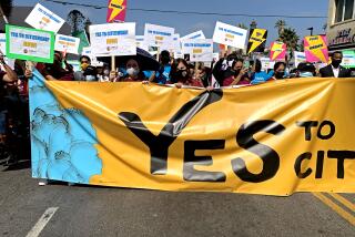 Angelica Salas is seen at a march near MacArthur Park on Sat. Sept. 18, 2021. (Jean Guerrero / Los Angeles Times)