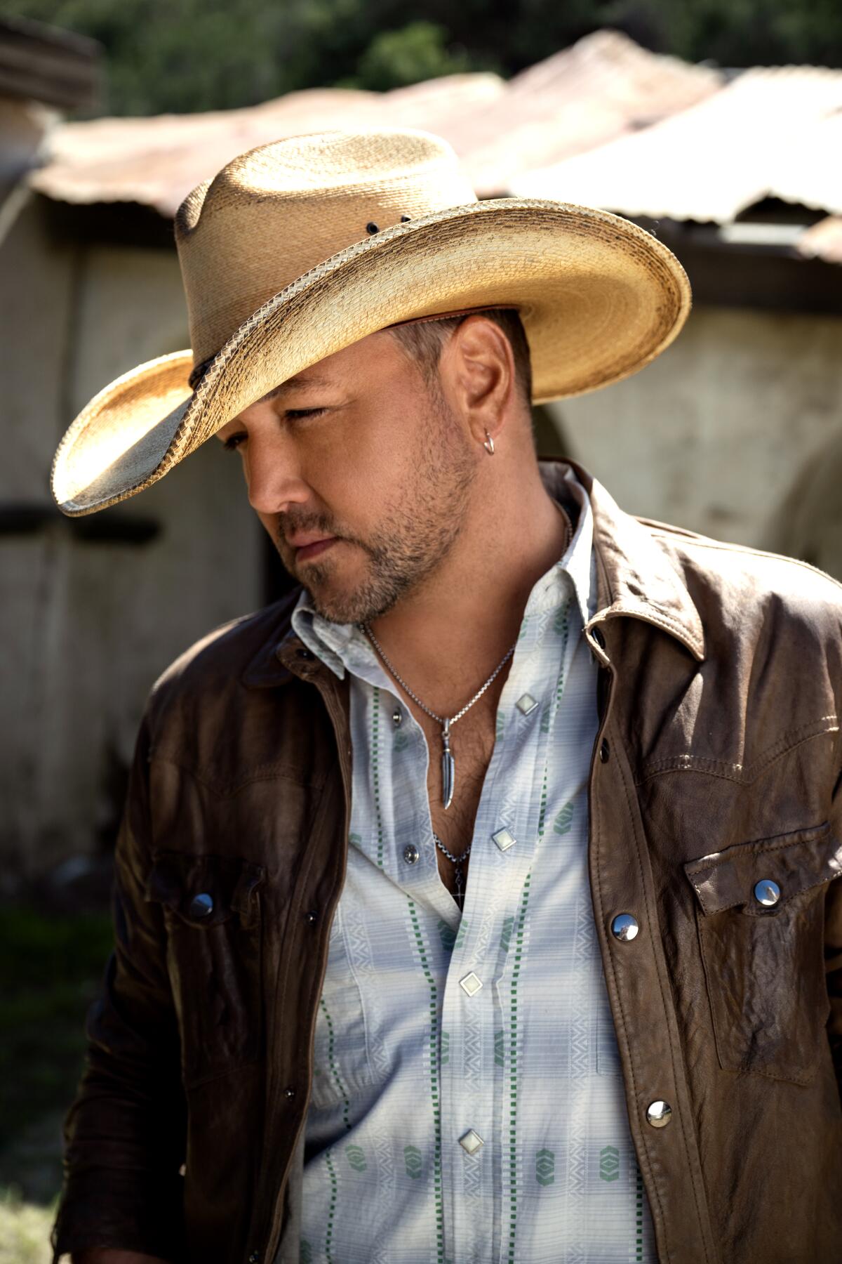 A country singer in a plaid shirt and cowboy hat