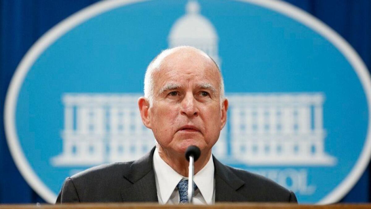 California Gov. Jerry Brown speaks at the Capitol in Sacramento.