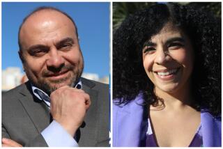 2024 Los Angeles City Council District 2 candidates Adrin Nazaria, left, and Jillian Burgos. (Michael Blackshire / Los Angeles Times)