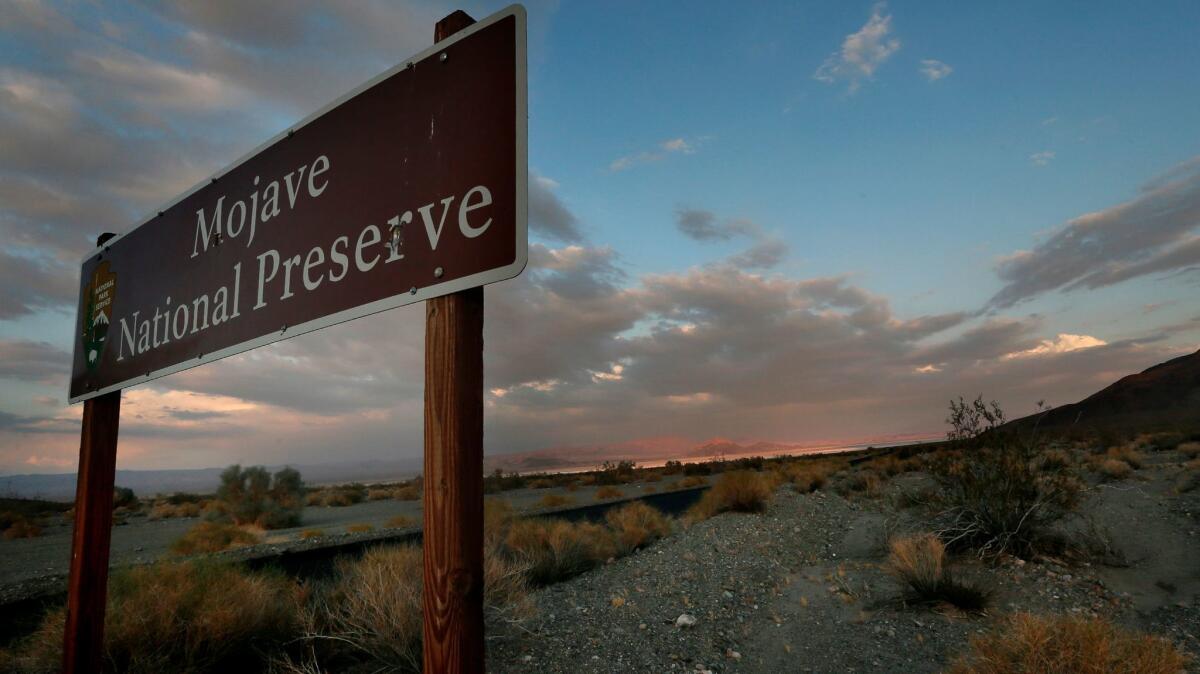 An entrance to Mojave National Preserve on Zzyzx Road near Baker, Calif.