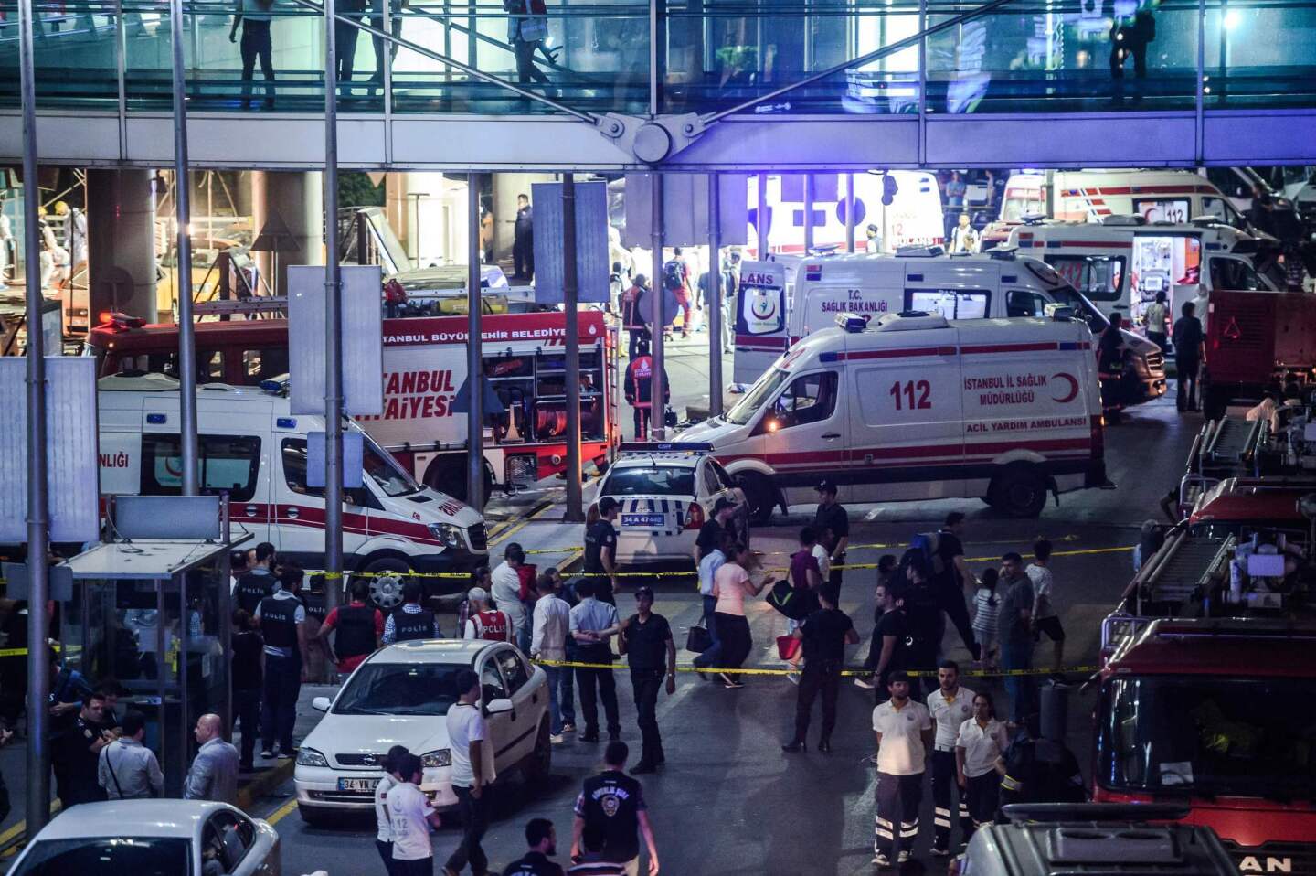 Forensic police work at the site of an explosion at Ataturk airport in Istanbul.