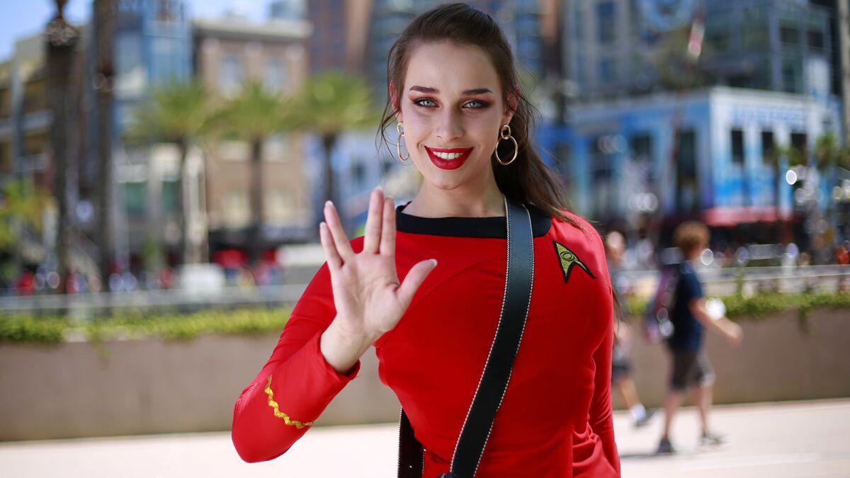 Eiraina Schmolesky of Marietta dressed as a character from Star Trek at Comic-Con in San Diego on July 19, 2018. (Photo by K.C. Alfred/San Diego Union-Tribune)
