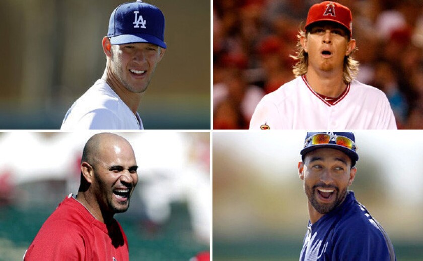 Aces Clayton Kershaw (top left) and Jered Weaver (top right) along with sluggers Albert Pujos (bottom left) and Matt Kemp have plenty on the line this season when the high-priced Angels and Dodgers open the season next week.