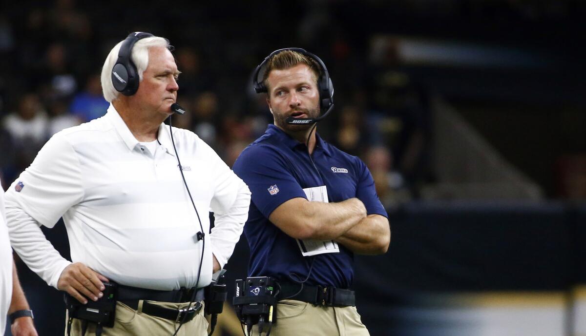 Rams head coach Sean McVay, right, and defensive coordinator Wade Phillips.