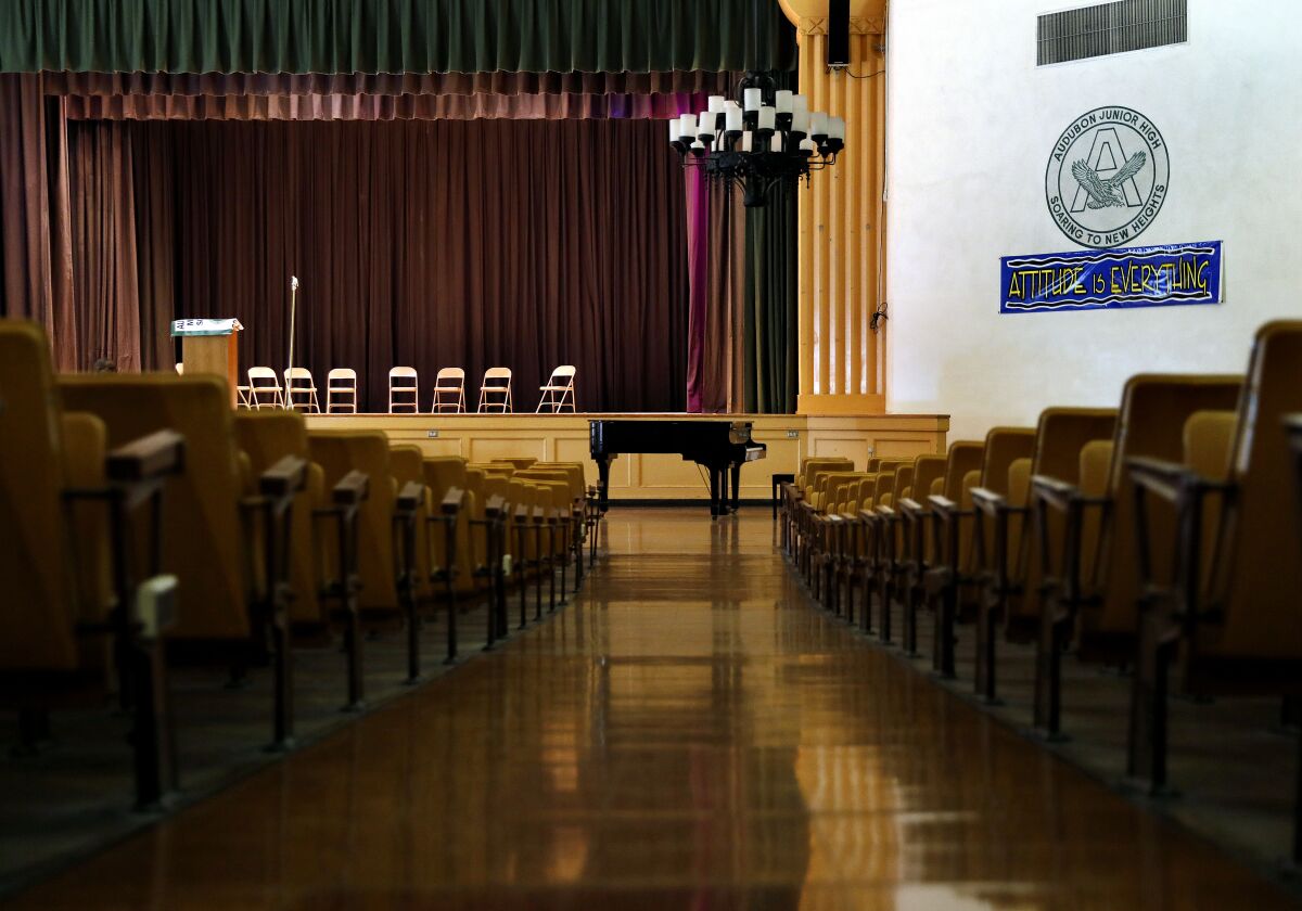 A view of the stage in the Audubon Middle School auditorium.