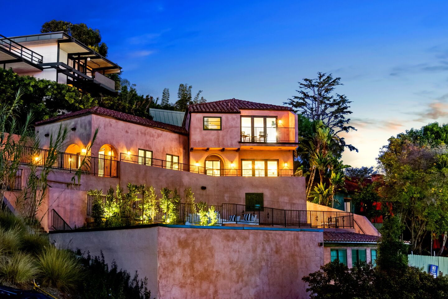 The house overlooks the Comedy Store from its perch in the Hollywood Hills.