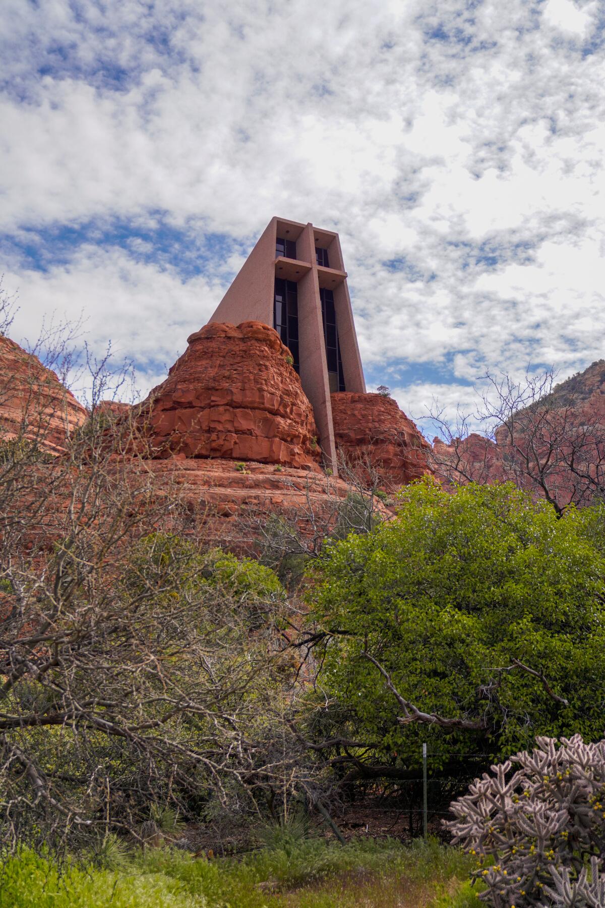 A chapel with the red rocks as a backdrop.