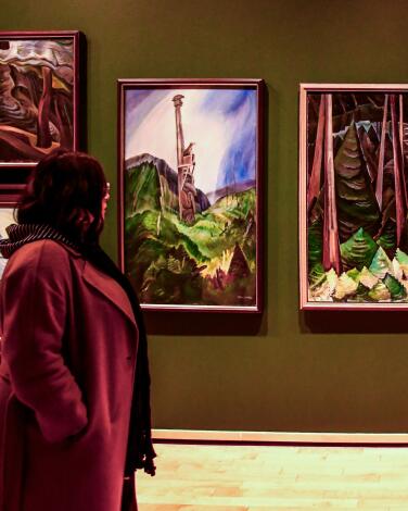 Inside the Vancouver Art Gallery, foremost art museum in Vancouver. Paintings by Canadian artist Emily Carr.