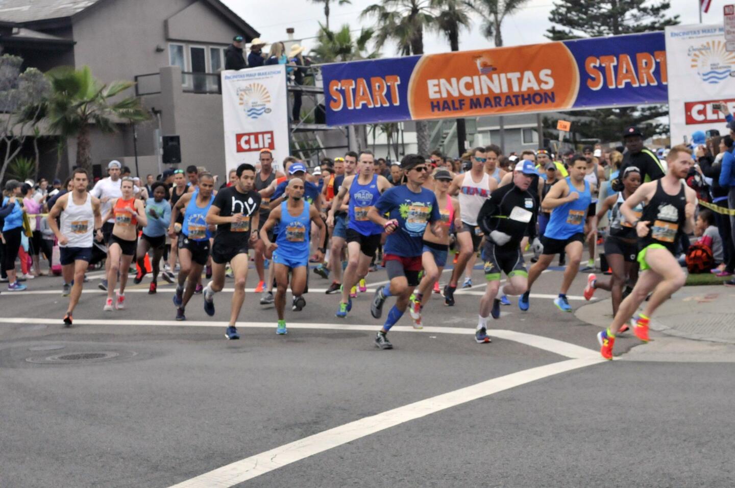 The inaugural Encinitas Half Marathon was held March 26. (Above) Elite runners at the start of the race.