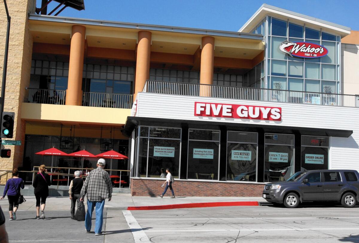 Five Guys Burgers and Fries opened at the Burbank Town Center in September. It's among the first of a wave of new restaurants opening throughout downtown Burbank.