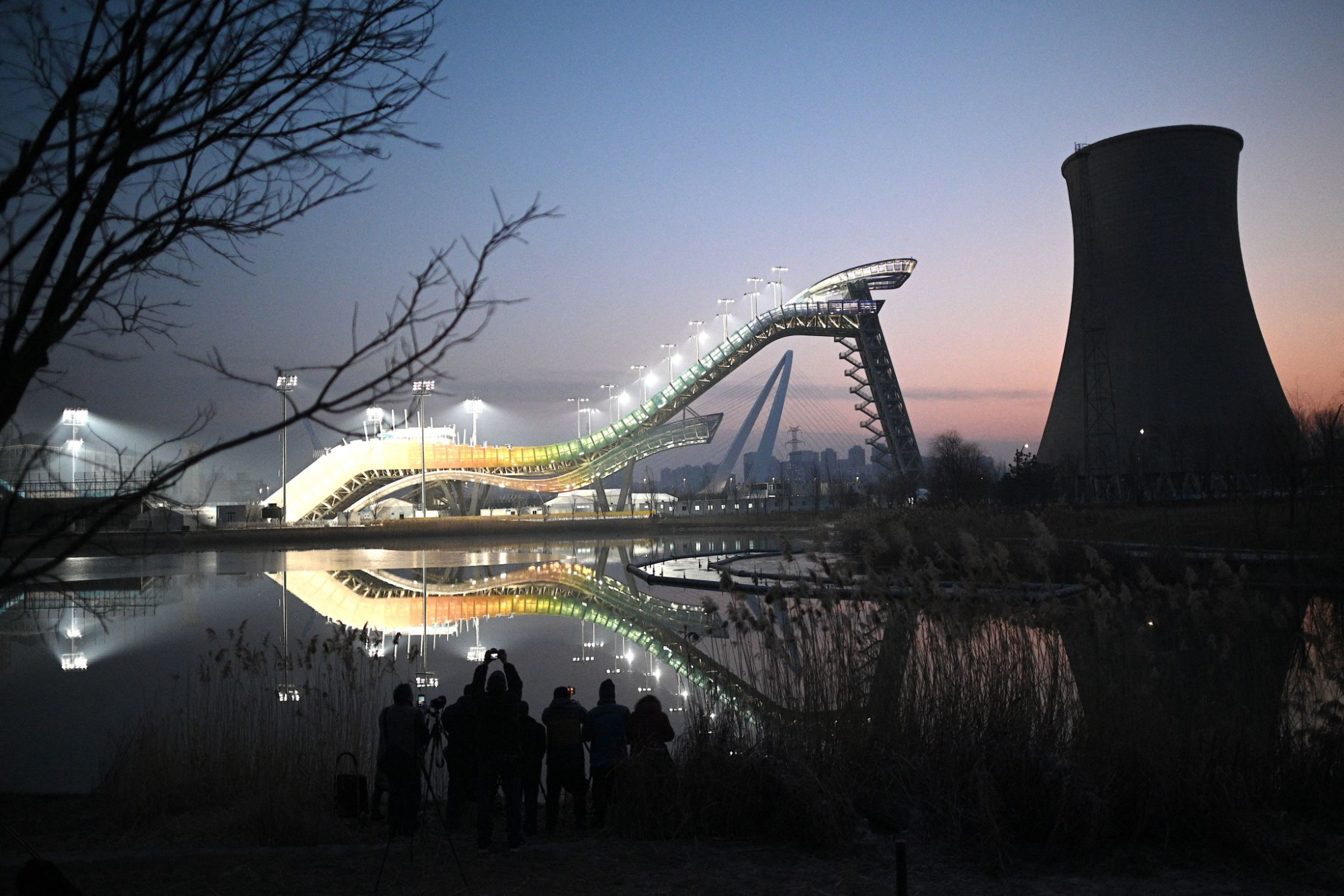 A view of Shougang Big Air venue at night.