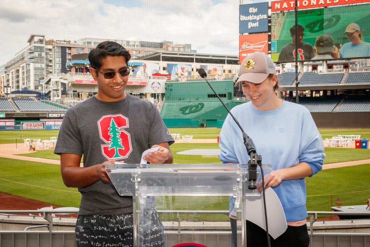 Yash Kadadi, 2021 Keynote Speaker and Helen Buchanan, 2020 Keynote Speaker, at Washington Nationals Ballpark.