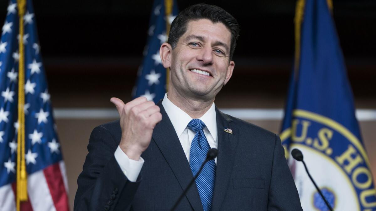 House Speaker Paul Ryan talks about the Republican tax bill in Washington on Dec. 14.