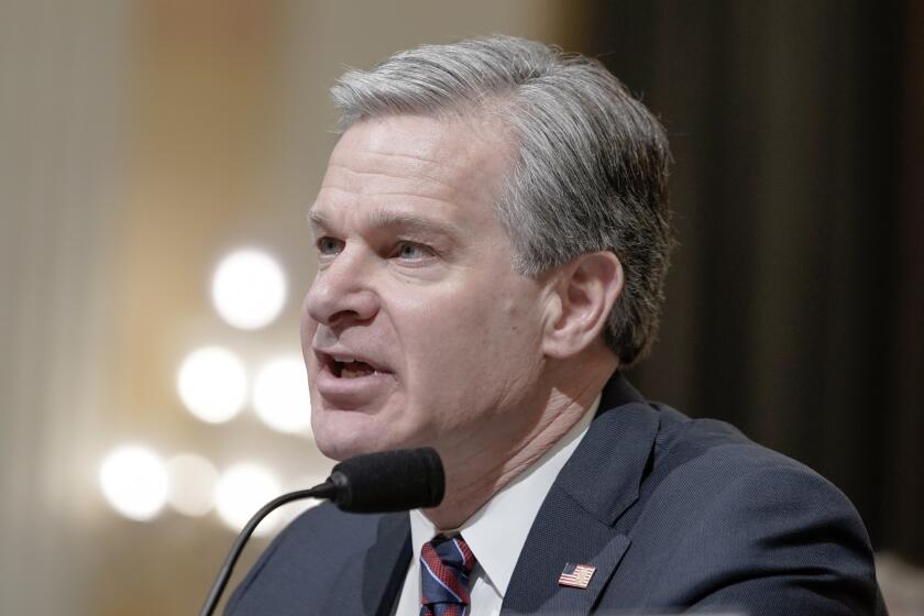 FBI Director Christopher Wray testifies during a House Select Committee focusing on China on Capitol Hill, Wednesday, Jan. 31, 2024, in Washington. (AP Photo/Mariam Zuhaib)