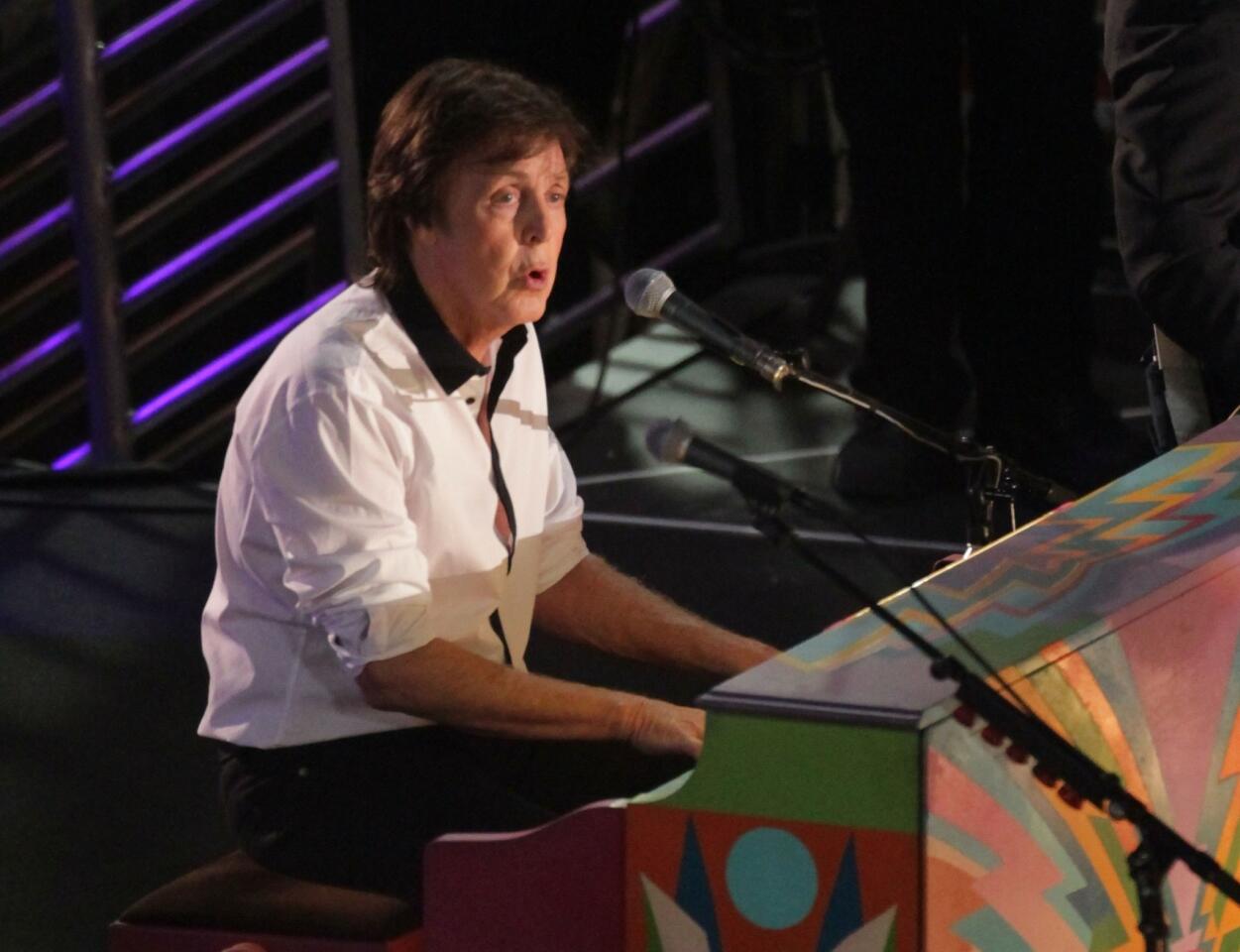 Paul McCartney performs for thousands on Hollywood Boulevard