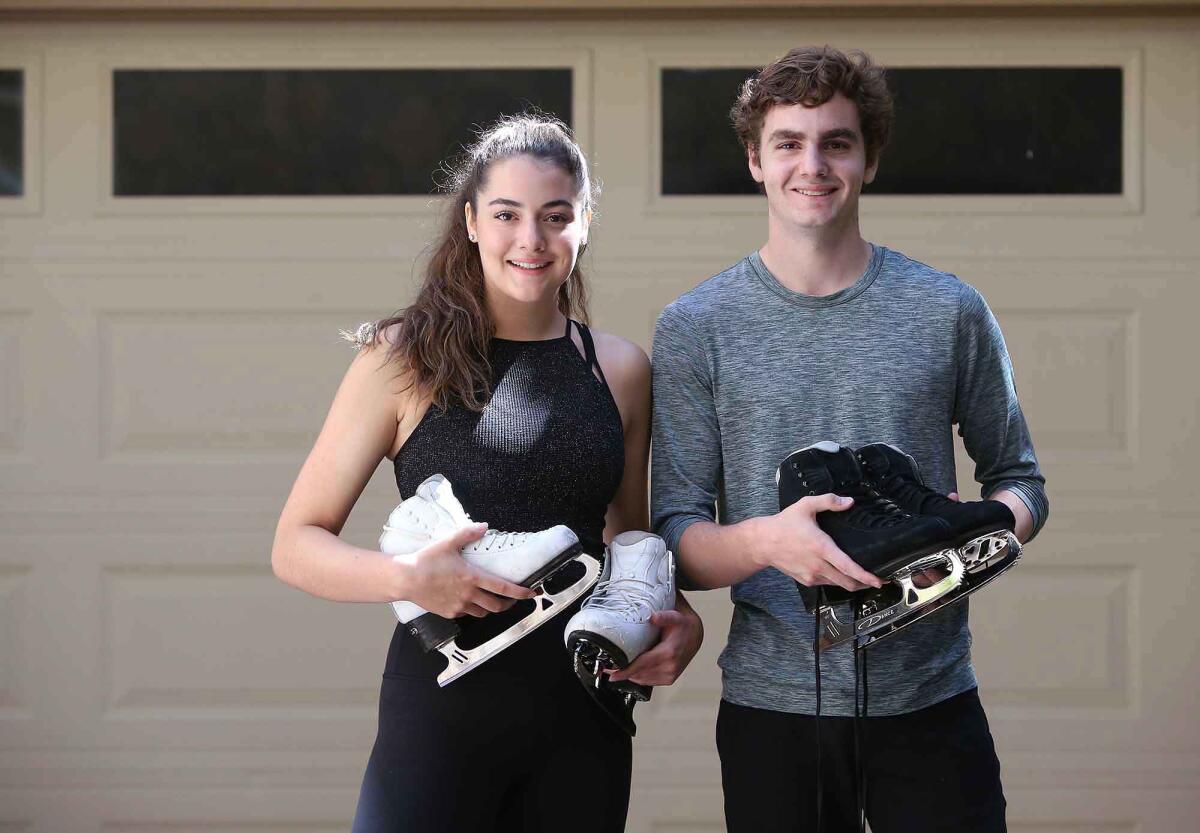 Juliette, left, and Lucas Shadid are a local ice dance team from Newport Coast, who train at Orange County Great Park and medaled at a recent national competition. They continue to work out daily to stay fit since they can't use the ice.