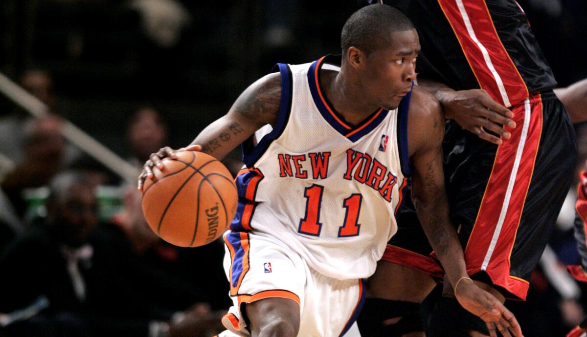 Jamal Crawford, driving around Heat center Udonis Haslem, scored 52 points for the Knicks during this game on Jan. 26, 2007.