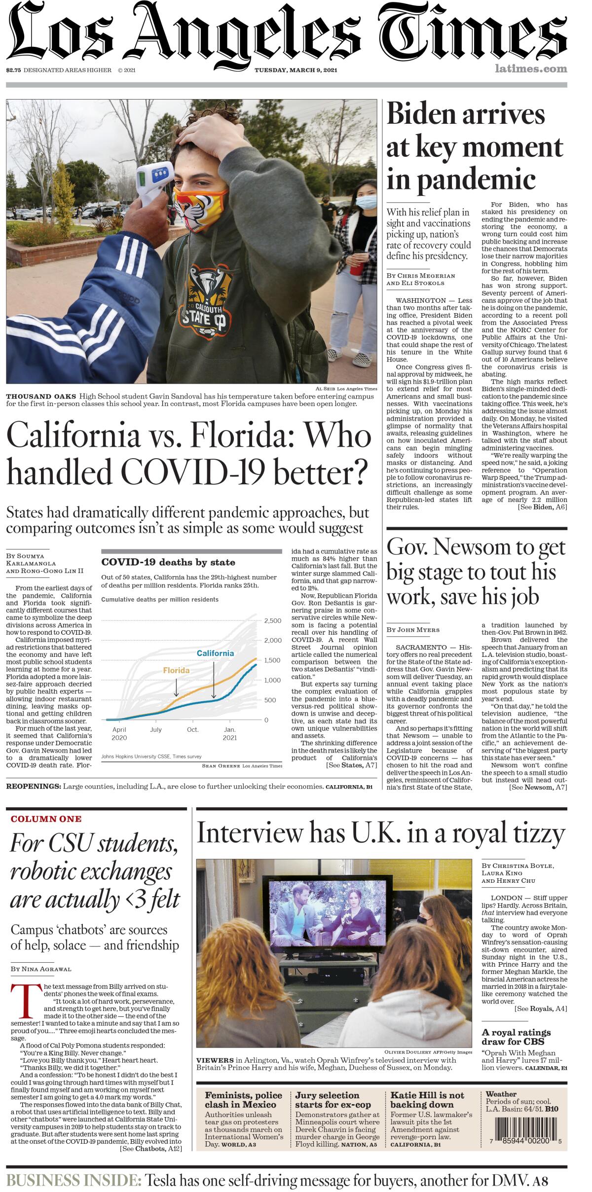 The Times front page on March 9, 2021