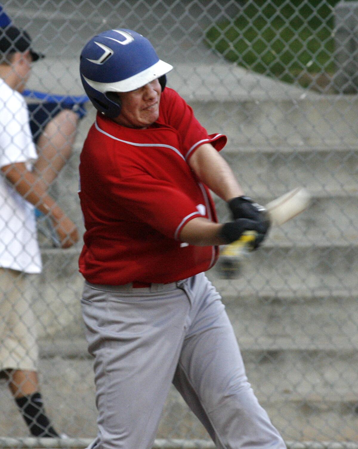 File Photo: La Crescenta's Sean Holt led off with a walk and scored two outs later on a single to center by Zander Ladd on Monday, July 29, 2013. The local 14-year-old Babe Ruth squad surrendered its lead and couldn't recover due to mistakes in 11-1 loss.