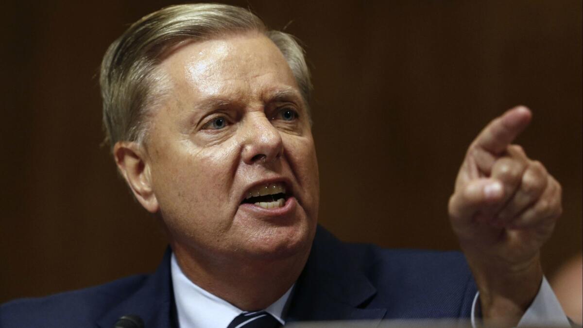 Sen. Lindsey Graham (R-S.C.) shouts during a Judiciary Committee hearing on Sept. 27.