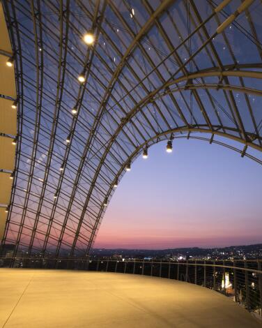 Sunset from the Dolby Family Terrace at the Academy of Motion Pictures Museum. 