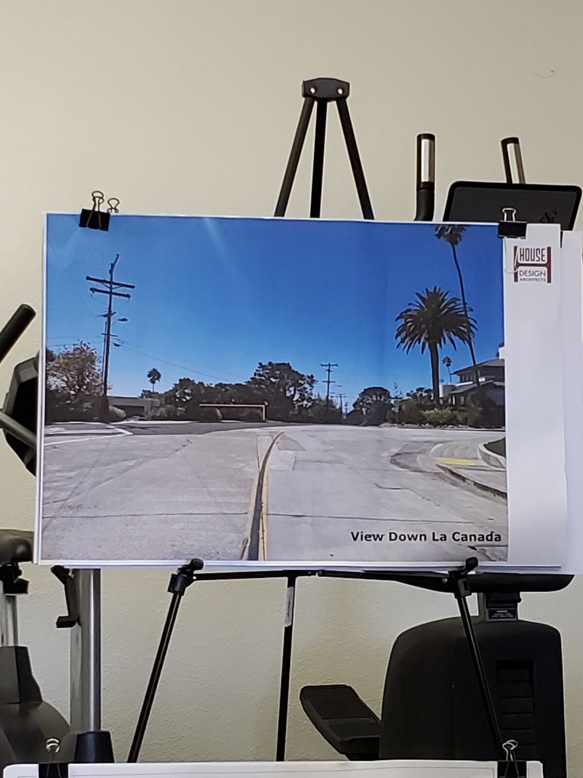 A rendering depicts how much of a project at 5960 Camino de la Costa (in yellow) would be visible from a nearby street.