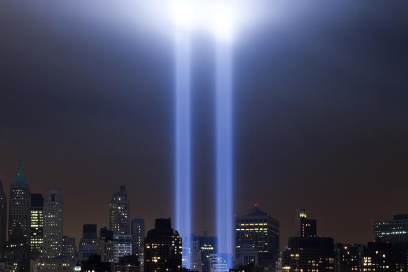 The Tribute in Light shines above lower Manhattan in New York, on the 10th anniversary of the September 11 attacks on the United States. (Photo by Brooks Kraft LLC/Corbis via Getty Images)