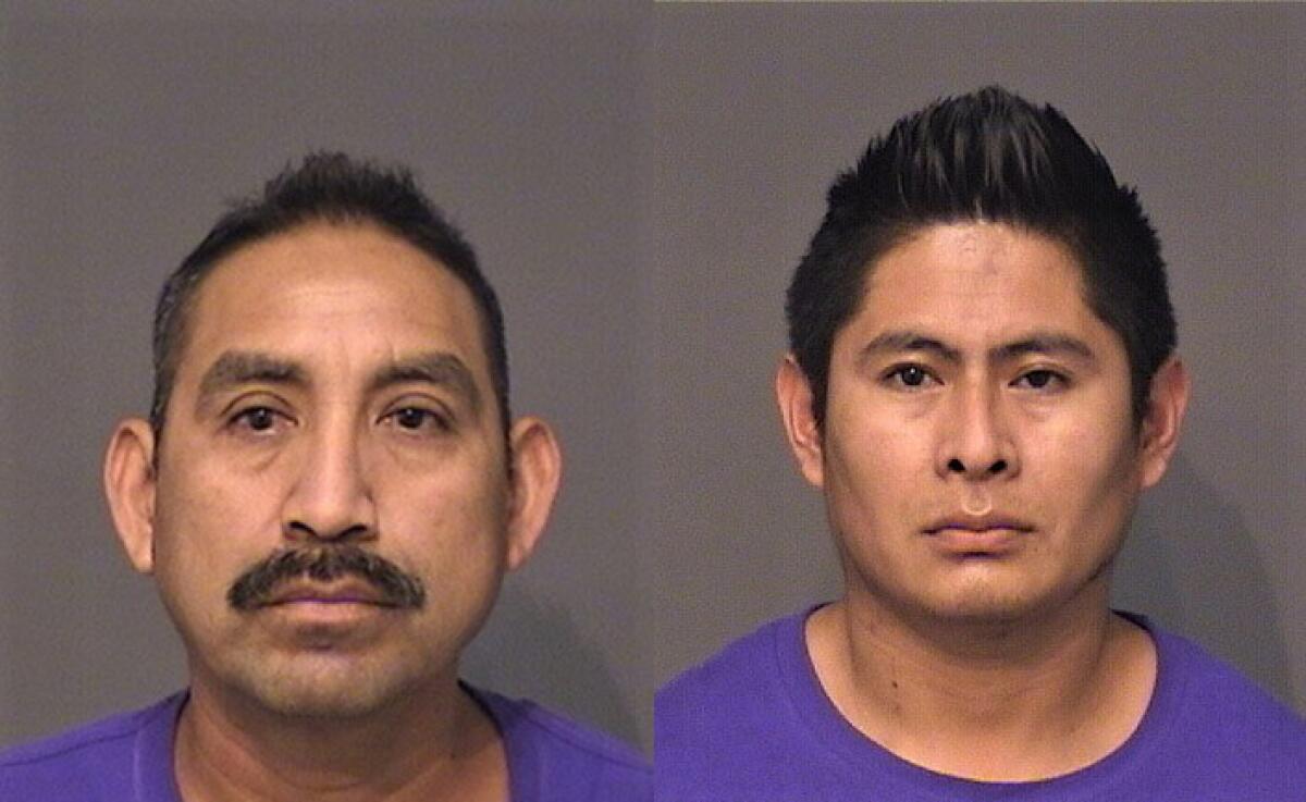 Florentino Contreras Bacilio, left, and Angel Lopez Evaristo of Long Beach were arrested June 9 by Huntington Beach PD.