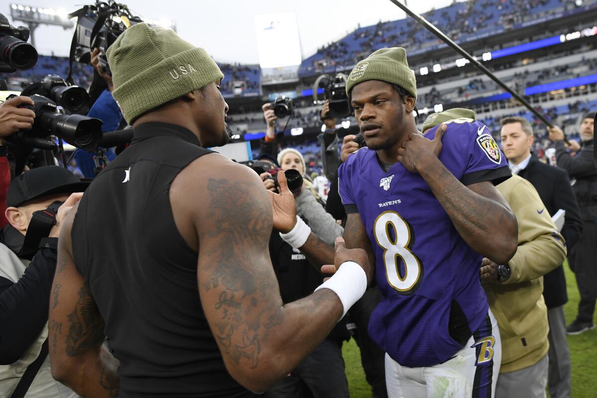 Texans QB Deshaun Watson gives Ravens' Lamar Jackson 'MVP' jersey - Sports  Illustrated